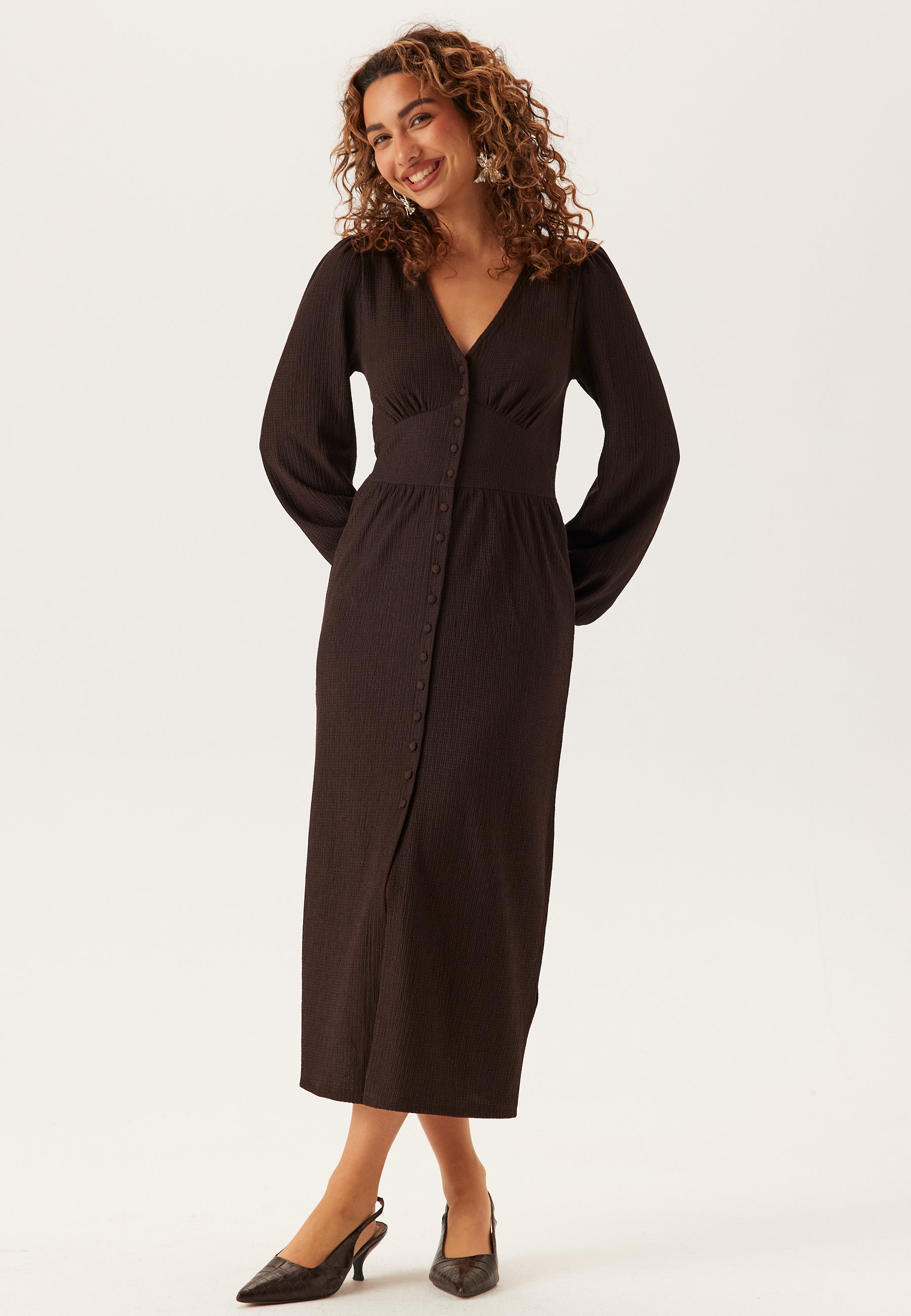 structure midi dress Bubbleroom Structure Long Sleeve Midi Dress Brown Brown