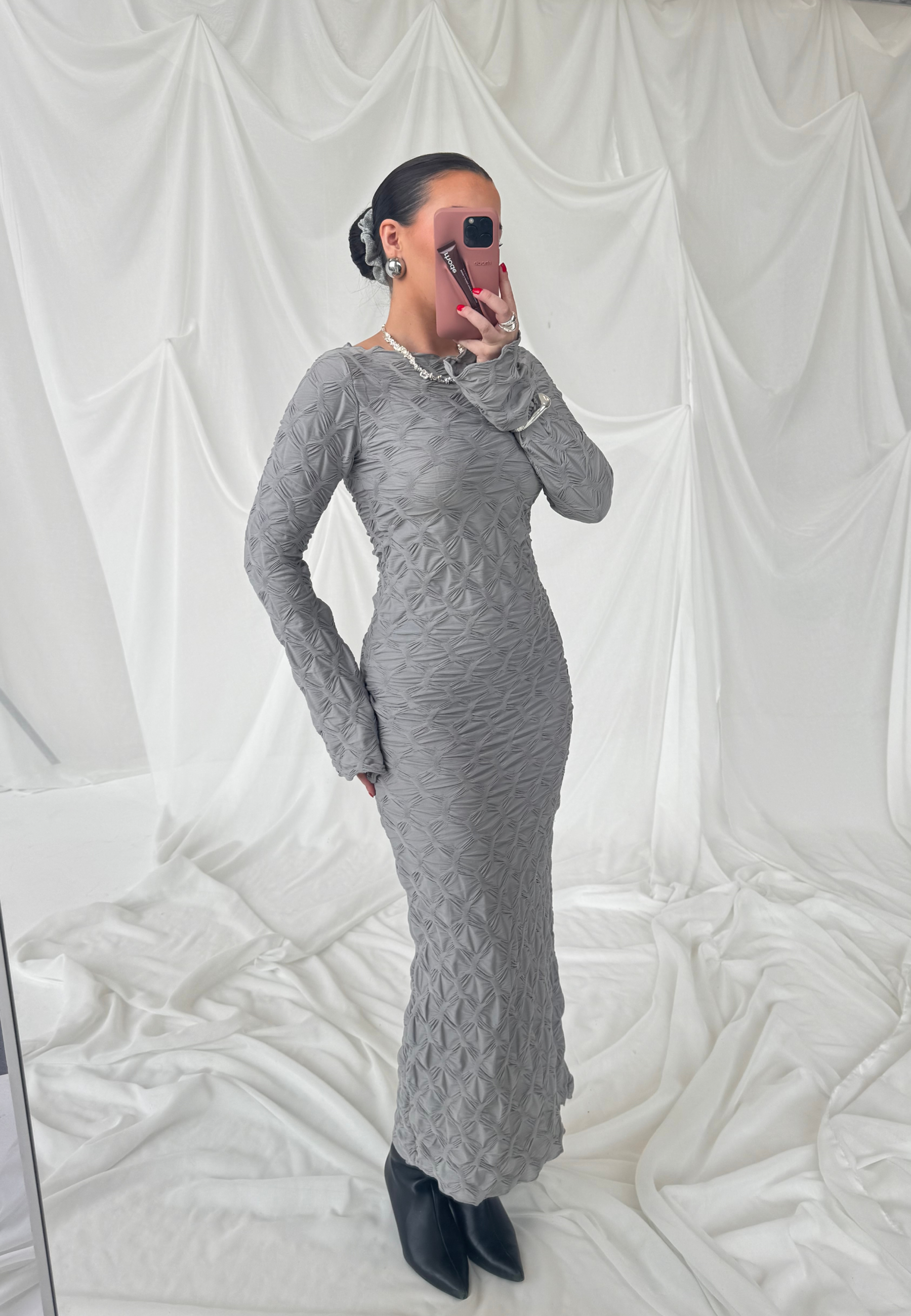 Bubbleroom Structure Long Sleeve Midi Dress Dresses Grey Bubbleroom Structure Long Sleeve Midi Dress Dresses Grey