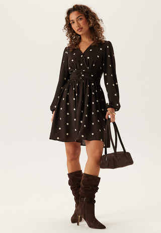 V-neck Button Short Dress