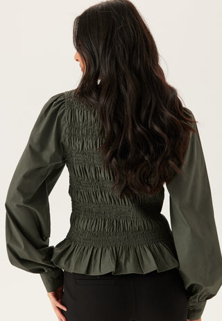 V-neck Cotton Smock Blouse