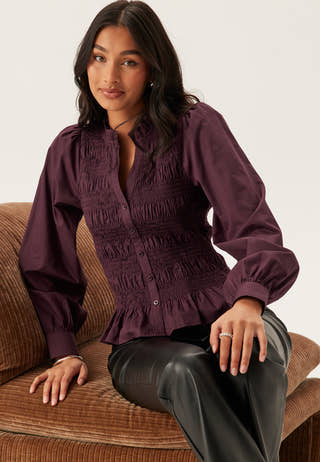 V-neck Cotton Smock Blouse