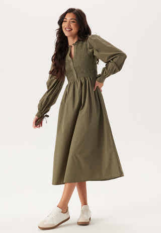 V-neck Cotton Smock Dress