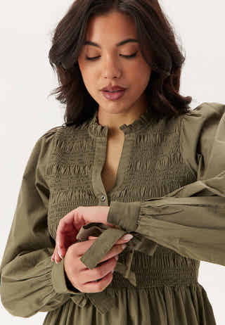 V-neck Cotton Smock Dress