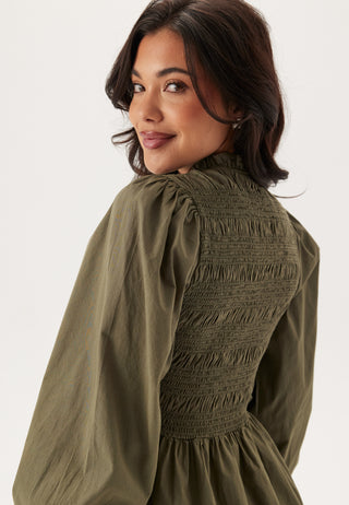 V-neck Cotton Smock Dress