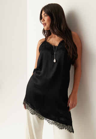 Viscose Satin Lace Mini Dress