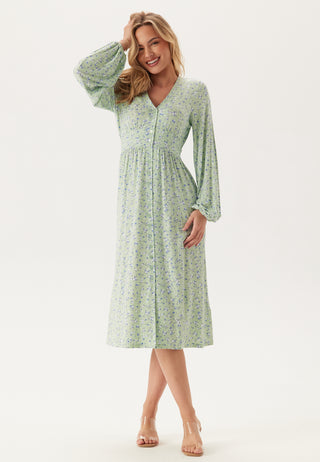 Midi Button Volume Sleeve Dress