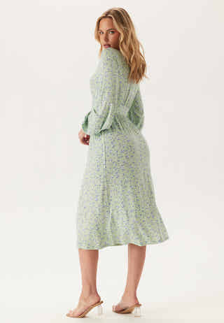 Soft Midi Button Volume Sleeve Dress