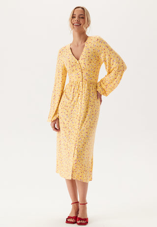 Midi Button Volume Sleeve Dress