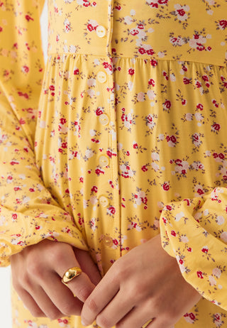 Midi Button Volume Sleeve Dress