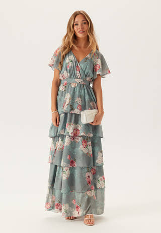 Floral Flutter Tiered Maxi Dress