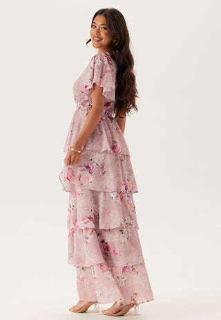 Floral Flutter Tiered Maxi Dress
