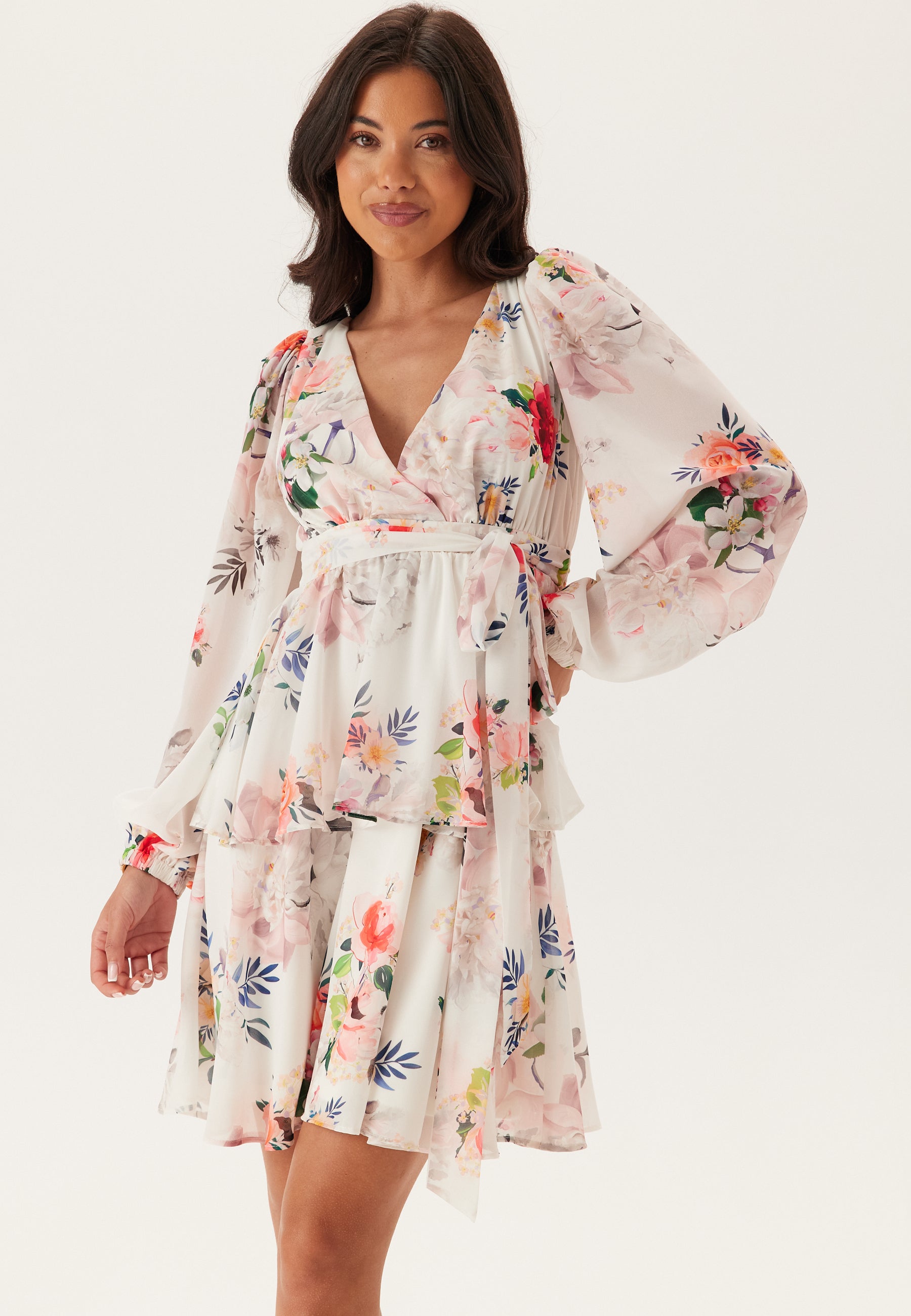 wide sleeve skater dress boohoo Women's Ruched Bust Long Sleeve Pleated Skater Dress