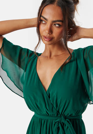 Goddiva Flutter Chiffon Midi Dress Ball gowns Green Goddiva Flutter Chiffon Midi Dress Ball gowns Green