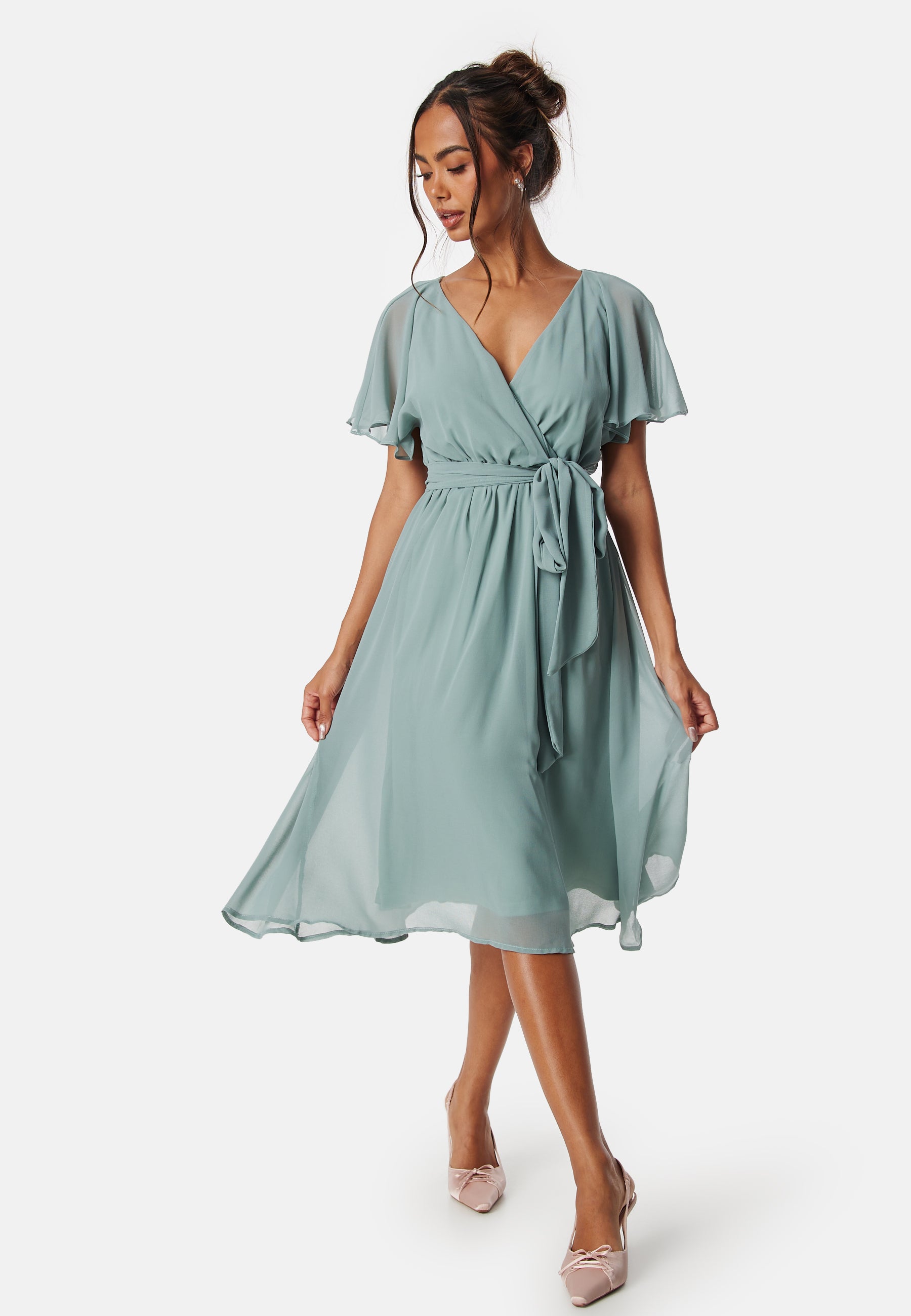 Goddiva Flutter Chiffon Midi Dress Bridesmaid dresses Green Goddiva Flutter Chiffon Midi Dress Bridesmaid dresses Green
