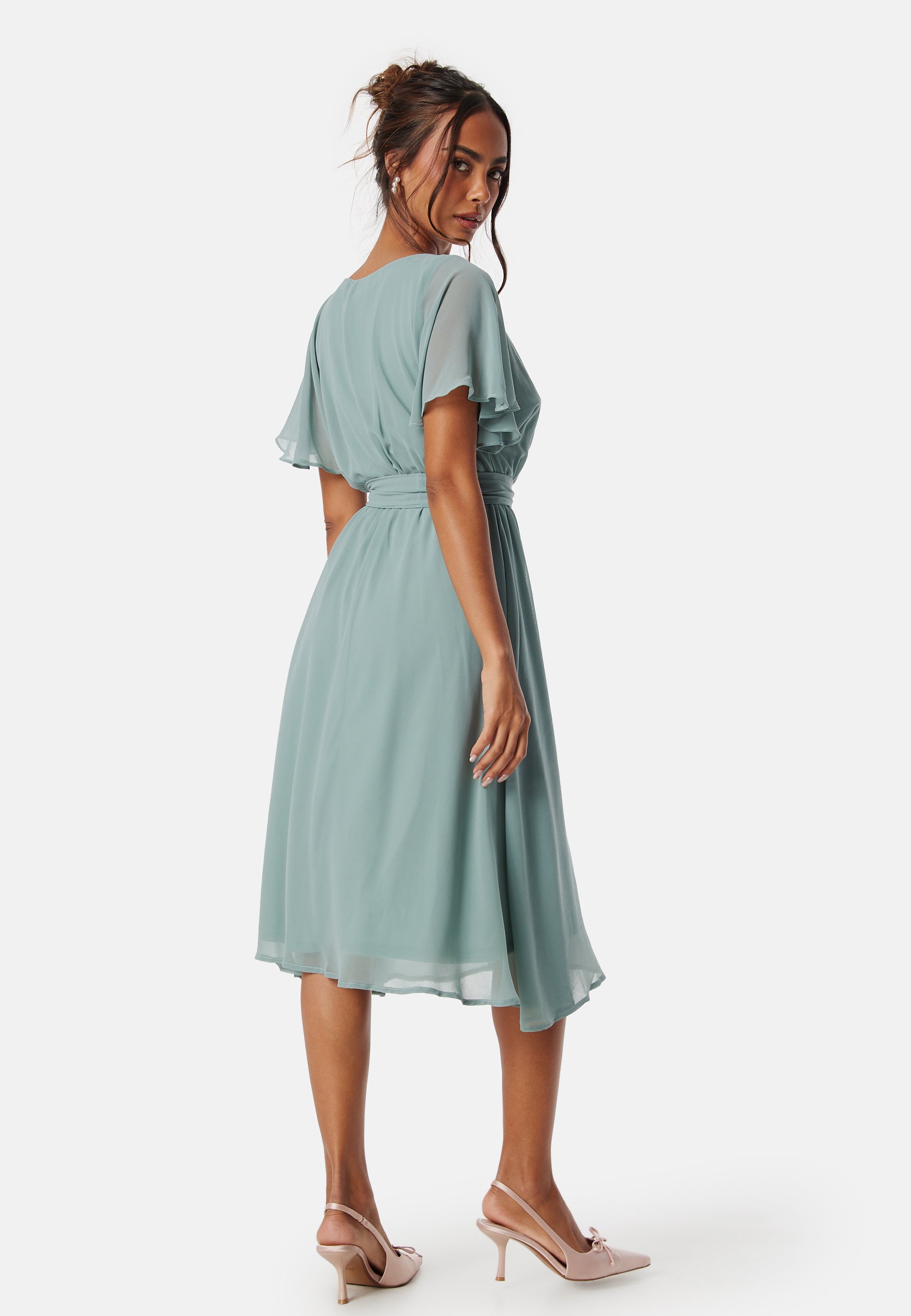 Goddiva Flutter Chiffon Midi Dress Bridesmaid dresses Green Goddiva Flutter Chiffon Midi Dress Bridesmaid dresses Green
