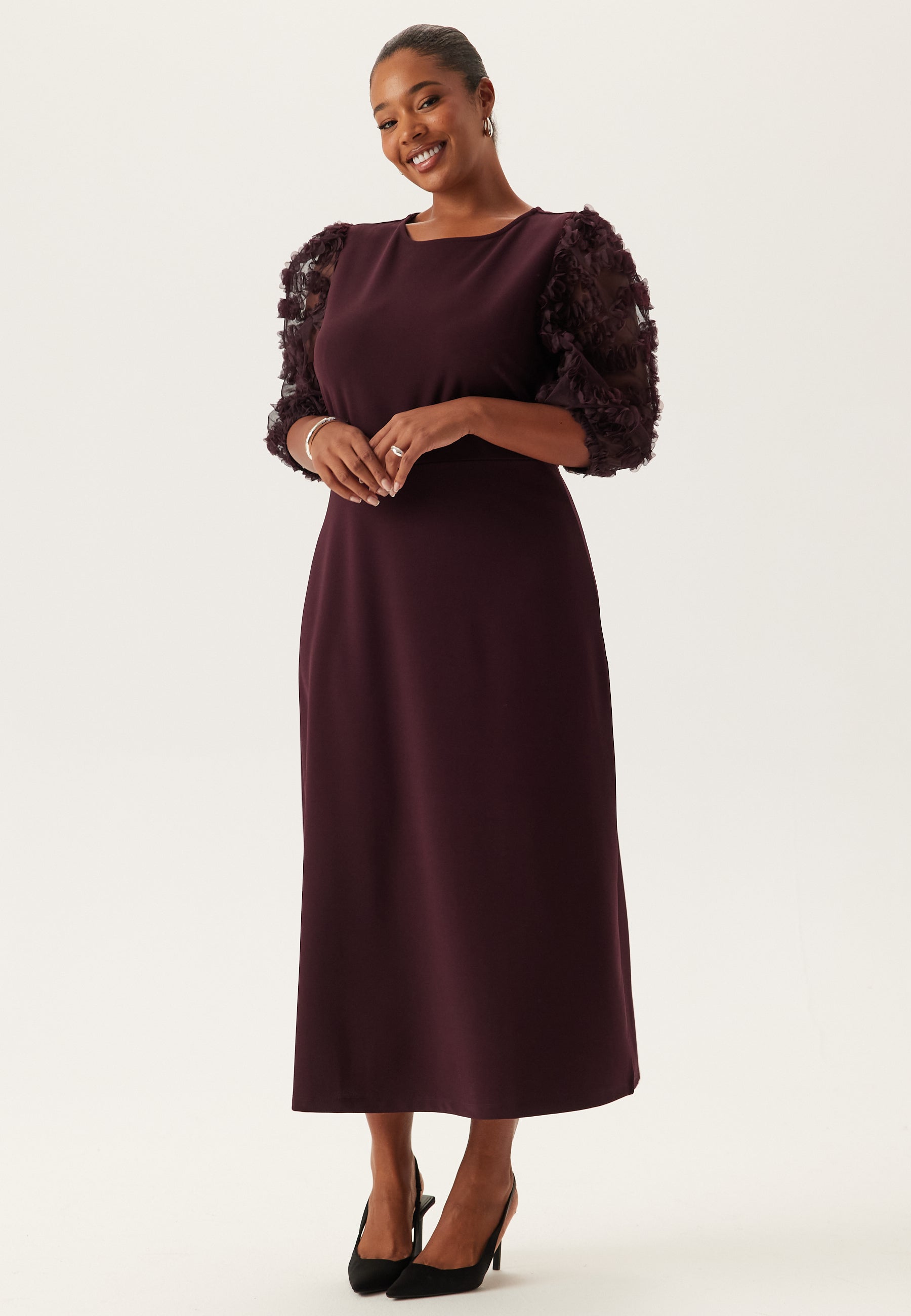 Happy holly 3D Floral Sleeve Midi Dress + SIZES Red Happy holly 3D Floral Sleeve Midi Dress + SIZES Red