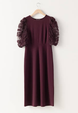 3D Floral Sleeve Midi Dress