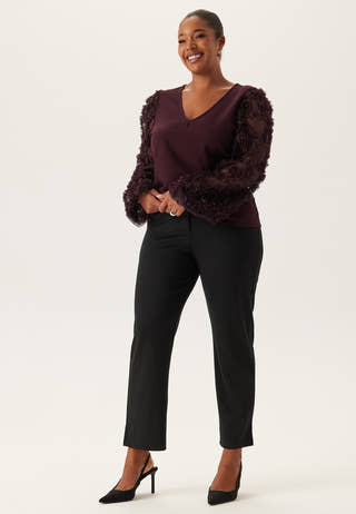 3D Floral Sleeve V-neck Top