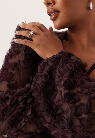 3D Floral Sleeve V-neck Top