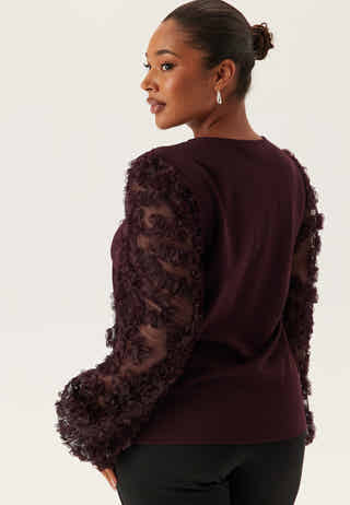 3D Floral Sleeve V-neck Top