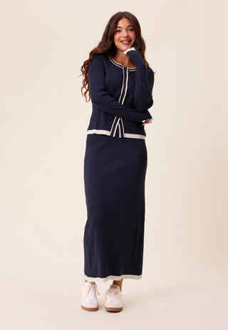 Contrast Knitted Midi Skirt