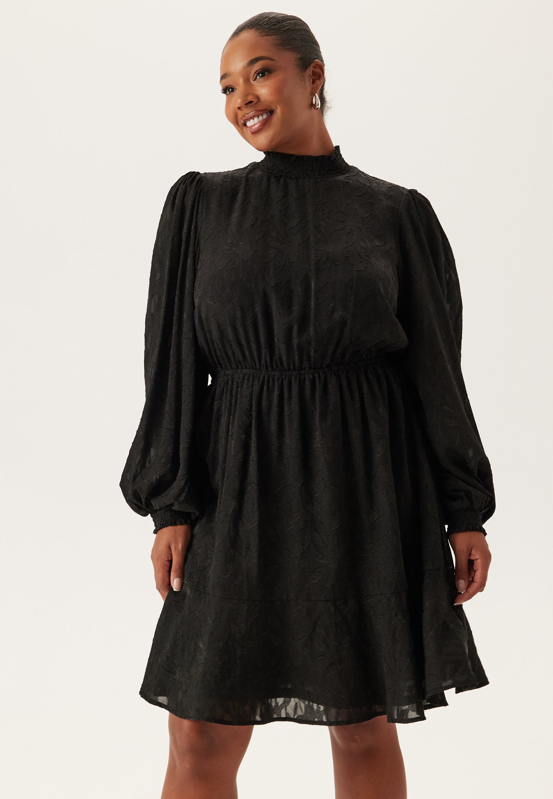 Happy holly Jacquard Flounce Dress Black Black Happy holly Jacquard Flounce Dress Black Black