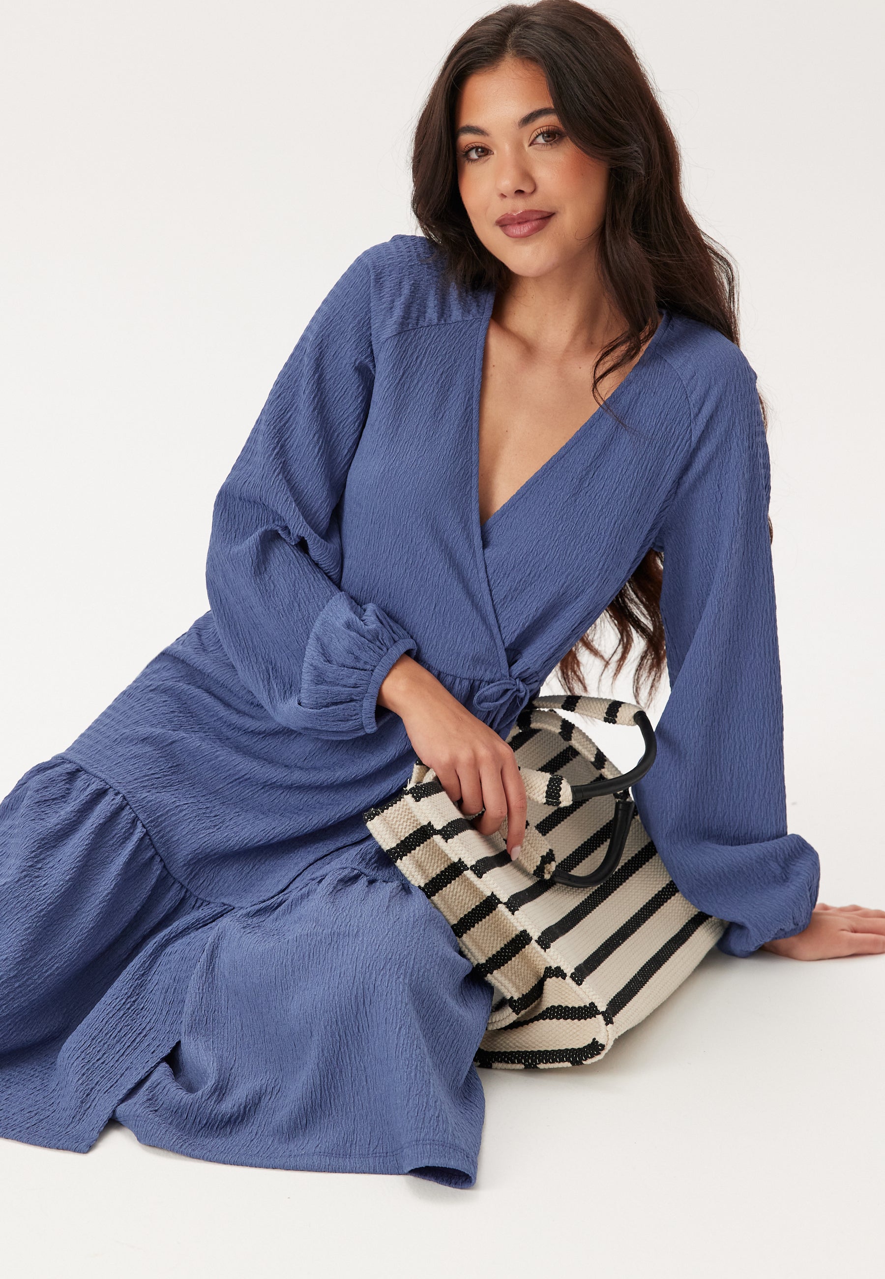 Happy holly Jersey Structure Wrap Dress + SIZES Blue Happy holly Jersey Structure Wrap Dress + SIZES Blue