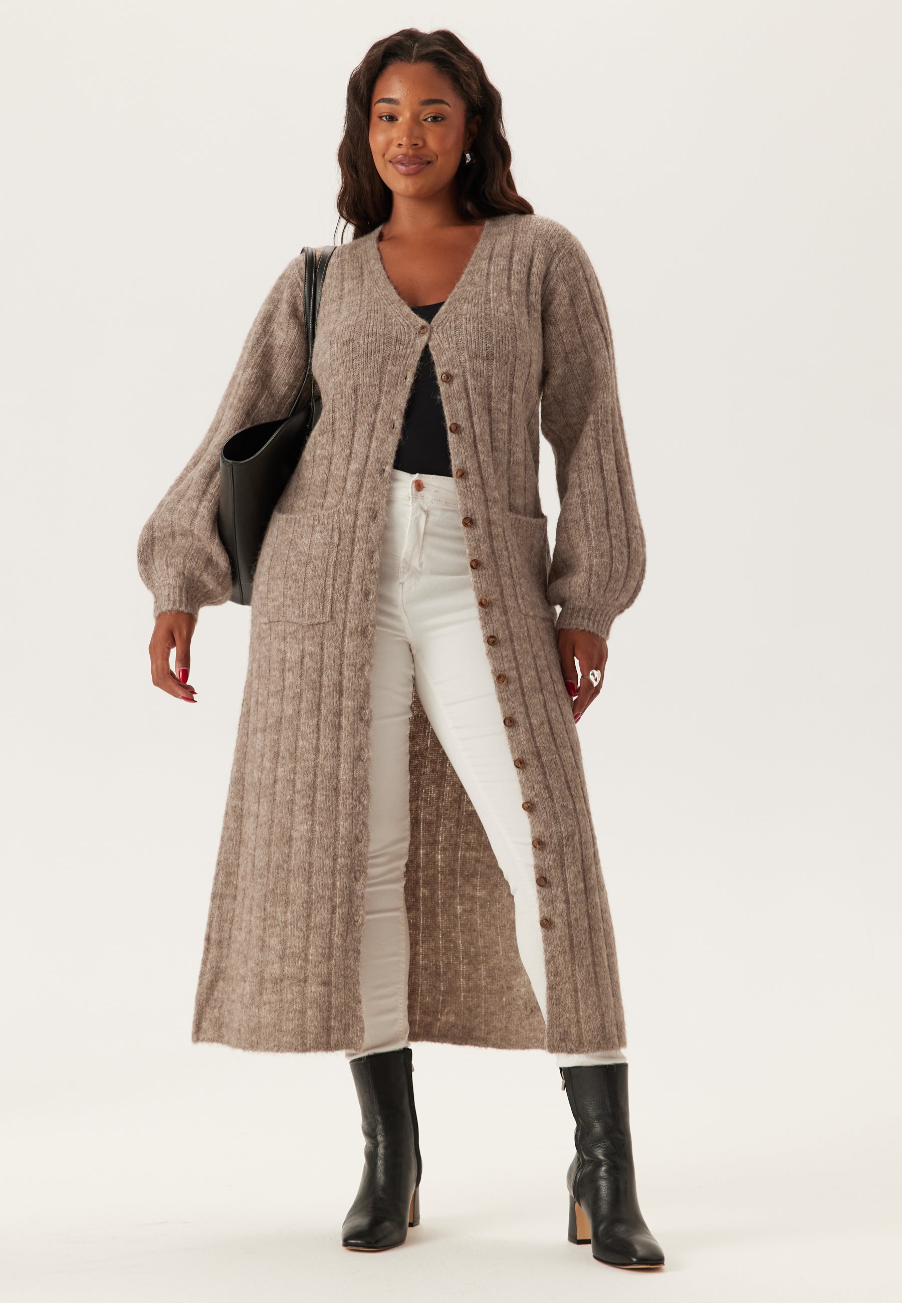 Happy holly Knitted Cardigan Dress Beige Beige Happy holly Knitted Cardigan Dress Beige Beige