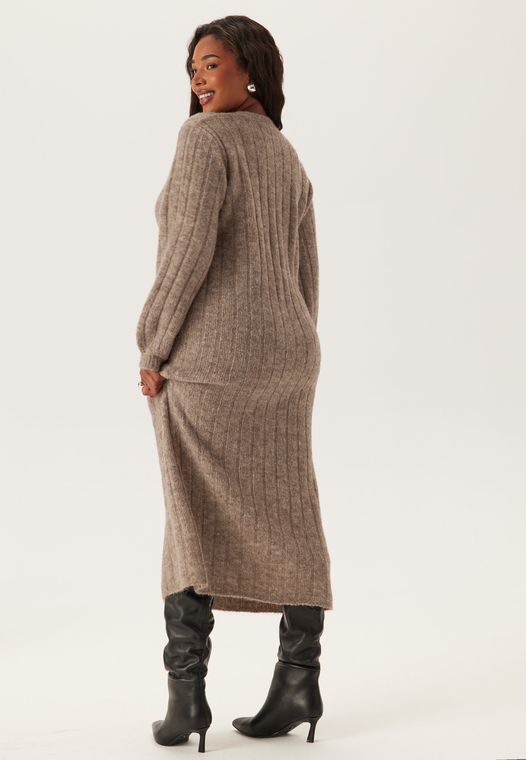 Happy holly Knitted Cardigan Dress Beige Beige Happy holly Knitted Cardigan Dress Beige Beige