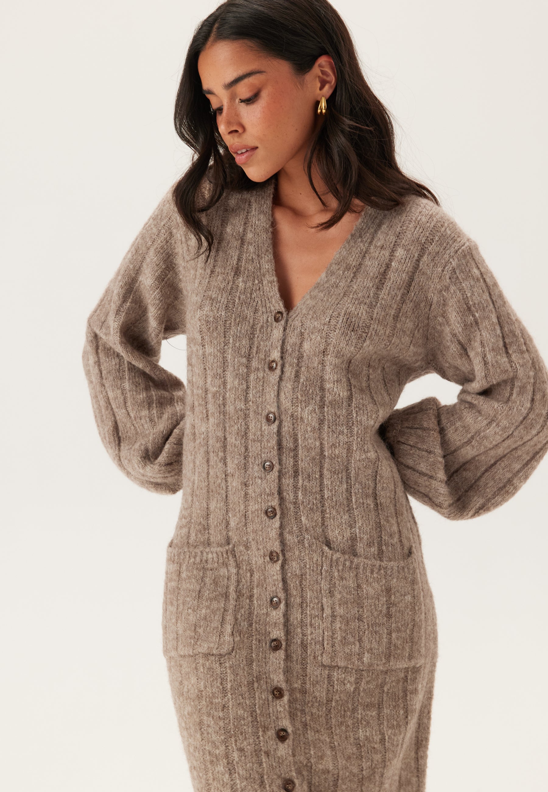 Happy holly Knitted Cardigan Dress Beige Beige Happy holly Knitted Cardigan Dress Beige Beige