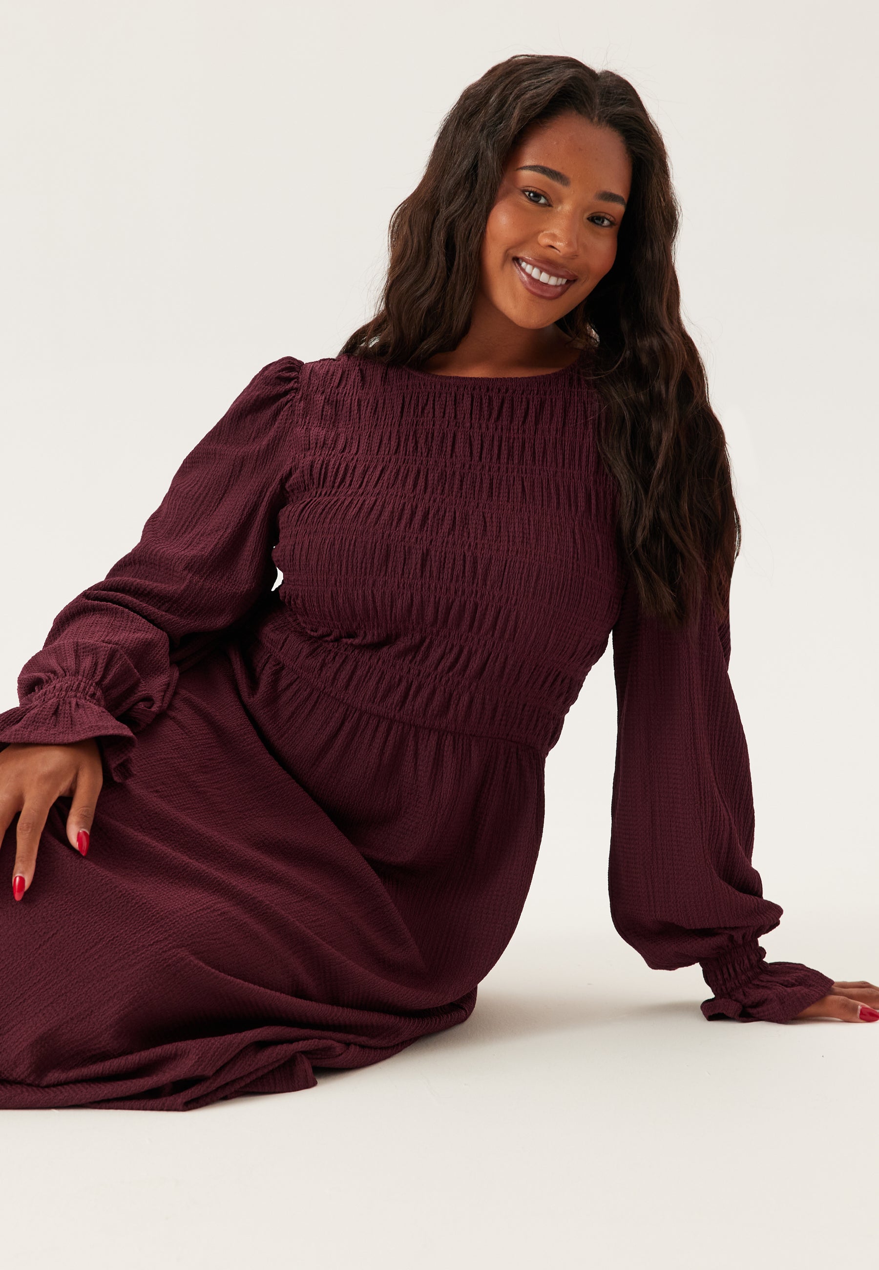 Happy holly – Long Sleeve Smock Dress – Dresses – Red