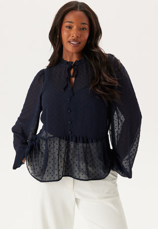 Peplum Dobby Dot Blouse