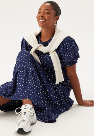Puff Sleeve Viscose Midi Dress