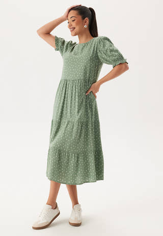 Puff Sleeve Viscose Midi Dress