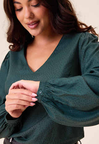 V-neck Puff Sleeve Viscose Blouse
