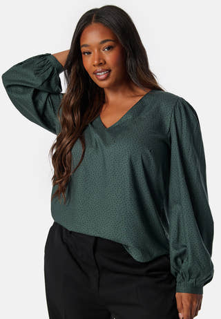 V-neck Puff Sleeve Viscose Blouse