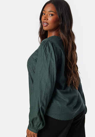 V-neck Puff Sleeve Viscose Blouse