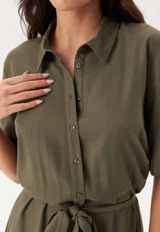 Viscose Belted Shirt Dress