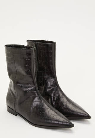 Croco Leather Ankle Boot