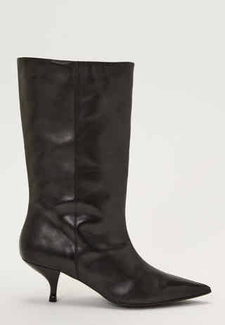 Heeled Mid Knee Leather Boot