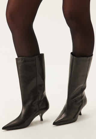 Heeled Mid Knee Leather Boot